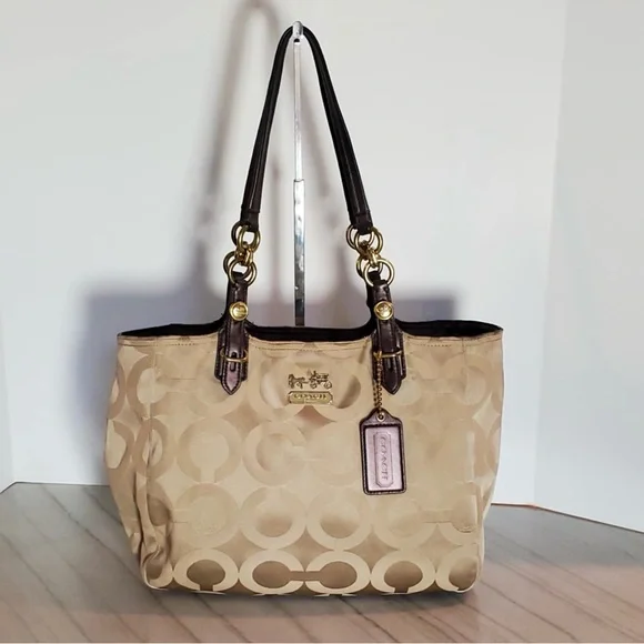 Coach Mia Op Art Beige Gold Shoulder Bag 15758 - Picture 2 of 16